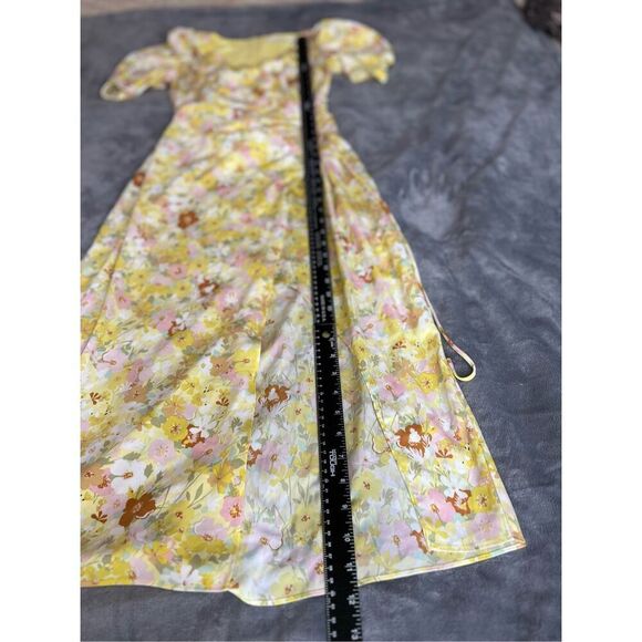 ASTR The Label Midi Dress Womens Small Yellow Rust Martina Floral Ruched NWT - Picture 10 of 14